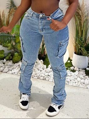 Stretchy cargo stacked jeans